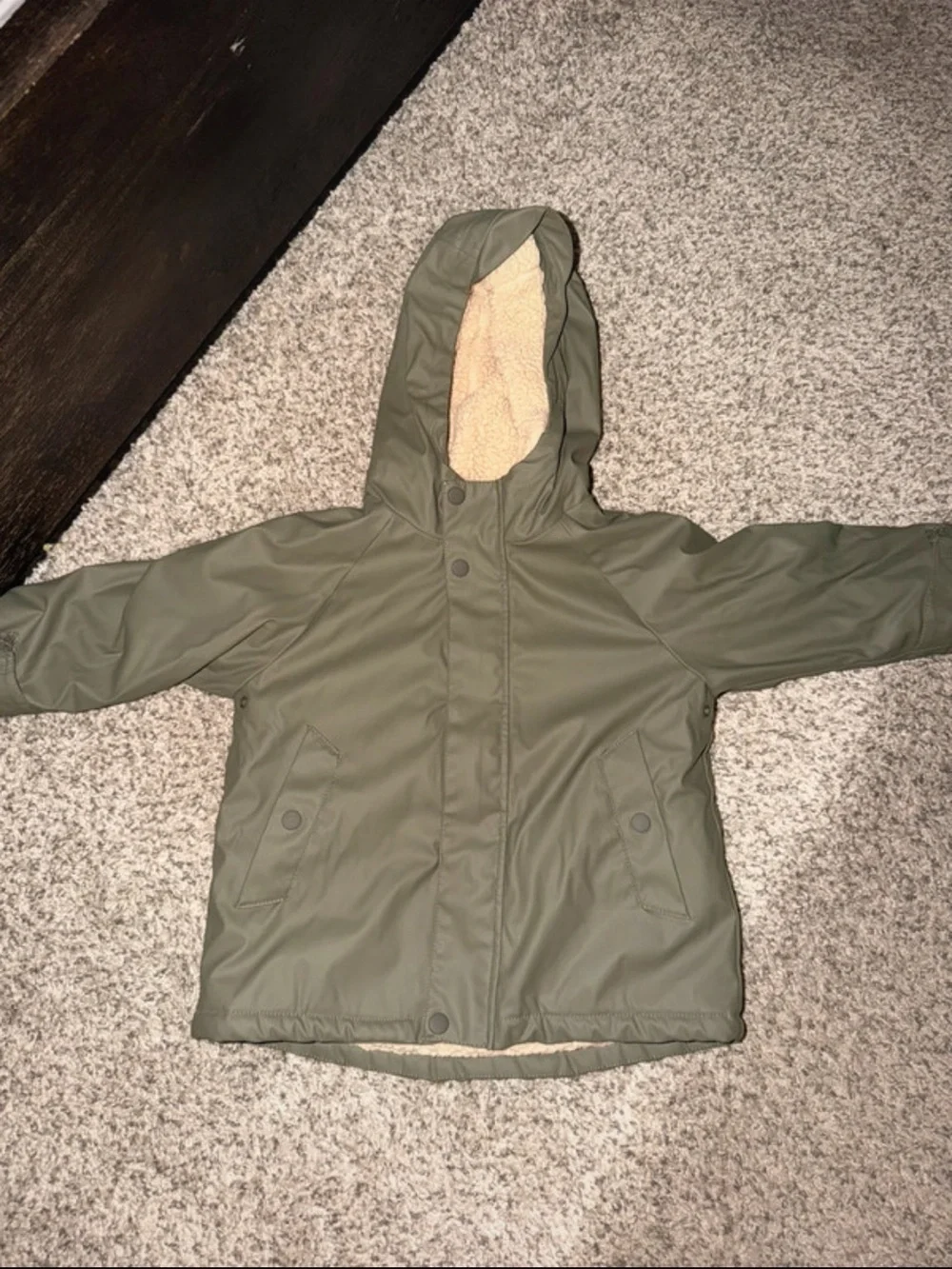 Zara Olive Green Hooded Raincoat for Kids